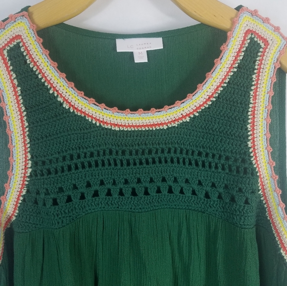 LC Lauren Conrad Green Crochet Boho Top M - Picture 3 of 9